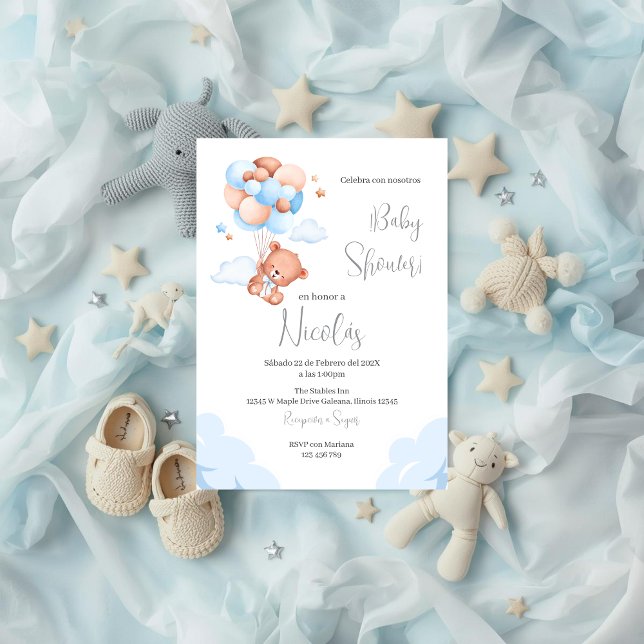 Blue Bear Spanish Baby Shower Boy invitation (Creator Uploaded)