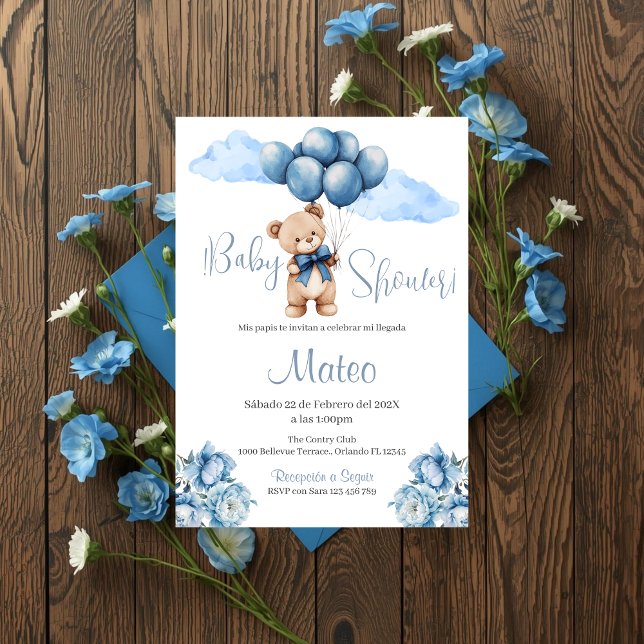 Blue Bear Spanish Baby Shower Boy invitation (Creator Uploaded)