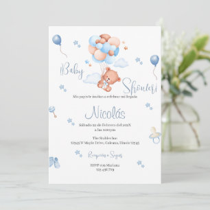 Blue Bear Spanish Baby Shower Boy invitation