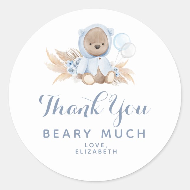 Blue Bear Thank You Beary Much Sticker Label (Front)