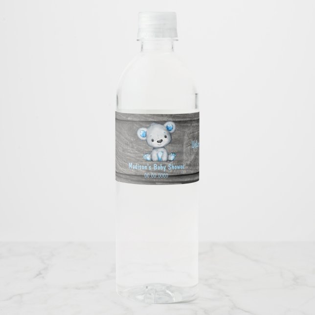 Blue Bear water bottle label, rustic, stars Water Bottle Label (Front)