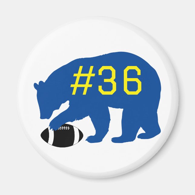 Blue Bear with Football and Team number Magnet (Front)