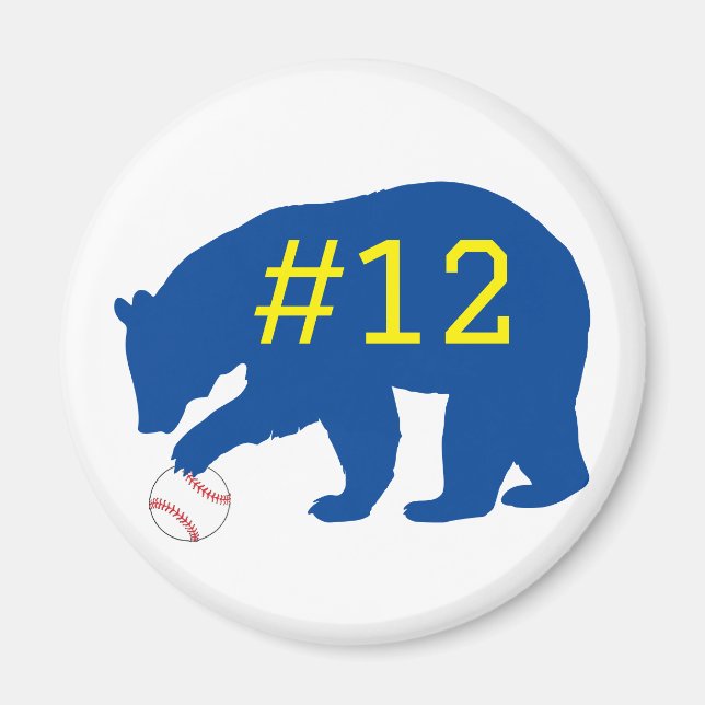 Blue Bear with Softball/ Baseball Magnet with No. (Front)