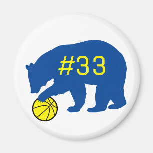 Blue Bear with Yellow Basketball & Number Magnet