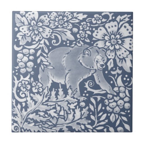 Blue Bear Woodland Forest Animal Faces R Ceramic Tile
