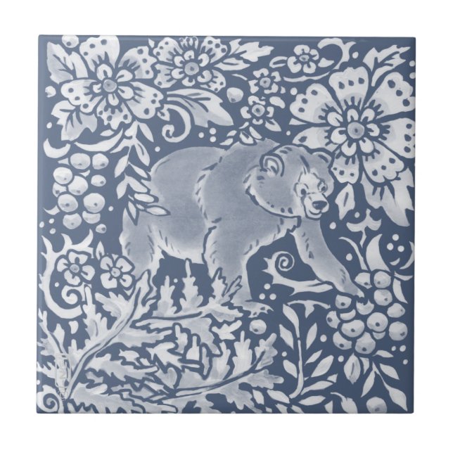 Blue Bear Woodland Forest Animal Faces R Ceramic Tile (Front)