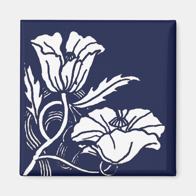 Blue Beardsley Poppies Magnet (Front)