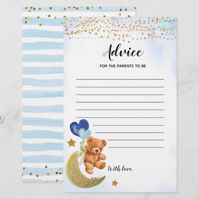 Blue Bearly Baby Shower Advice For Parents Games (Front/Back)