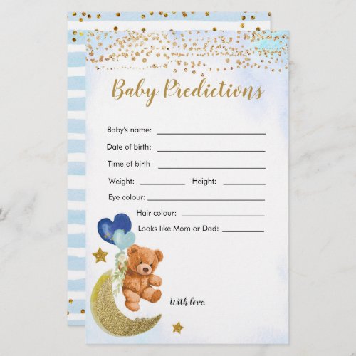 Blue Bearly Baby Shower Baby Predictions Games