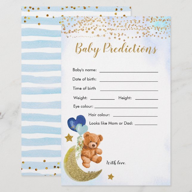 Blue Bearly Baby Shower Baby Predictions Games (Front/Back)