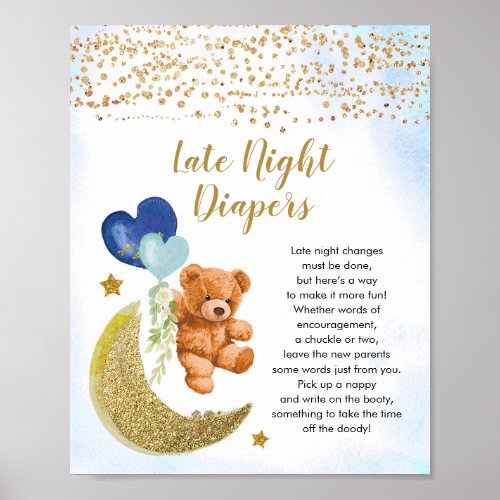 Blue Bearly Baby Shower Wild Late Night Diaper Poster