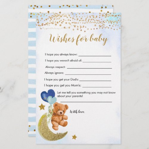 Blue Bearly Baby Shower Wishes For Baby