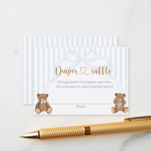 Blue Bearly Wait Baby Shower Elegant Stripe Enclosure Card