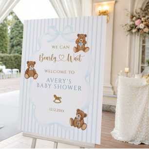 Blue Bearly Wait Baby Shower Elegant Stripe Foam Board