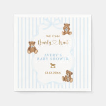 Blue Bearly Wait Baby Shower Elegant Stripe