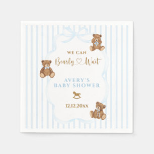 Blue Bearly Wait Baby Shower Elegant Stripe Napkins