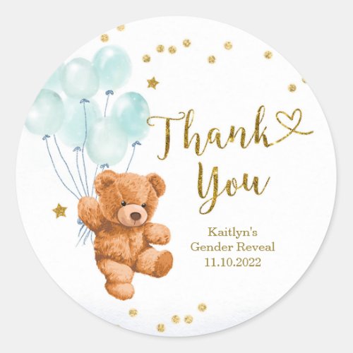 Blue Bearly wait Baby Shower Thank You sticker