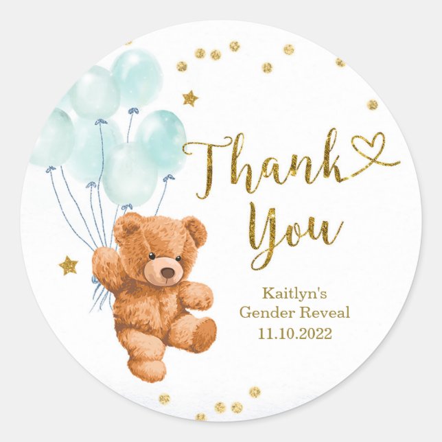 Blue Bearly wait Baby Shower Thank You sticker (Front)