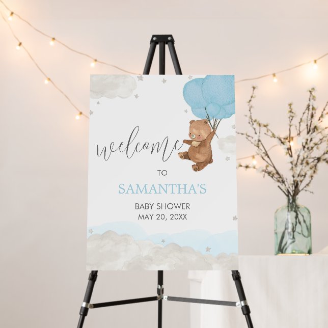 Blue Bearly Wait Baby Shower Welcome Sign (In Situ (Stand))