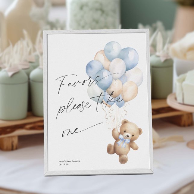 Blue Bearly wait boy shower Favors sign (BLue Bearly wait, Baby Boy Shower Favor Sign.)