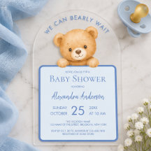 Blue Bearly Wait Cute Teddy Bear Baby Boy Shower