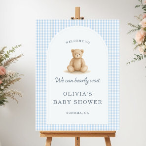 Blue Bearly Wait Teddy Bear Baby Shower Welcome Foam Board