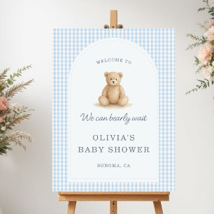 Blue Bearly Wait Teddy Bear Baby Shower Welcome Foam Board