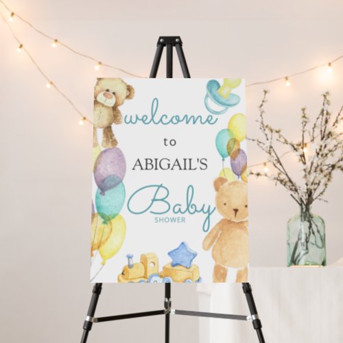 Blue Bears Balloon Watercolor Baby Shower Welcome Foam Board