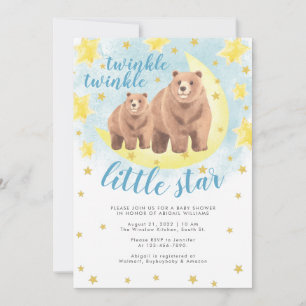 Blue Bears Gold Twinkle Little Star Baby Shower Invitation