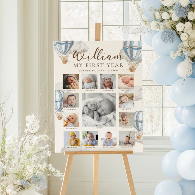 Blue Beary First Birthday Photo Timeline Poster (Creator Uploaded)