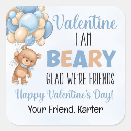 Blue Beary Glad Were Friends Valentines Day Square Sticker