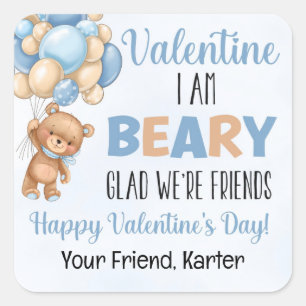 Blue Beary Glad We're Friends Valentine's Day Square Sticker