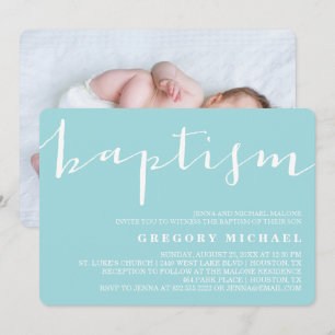 Blue Beautiful Calligraphy Baptism Invitation