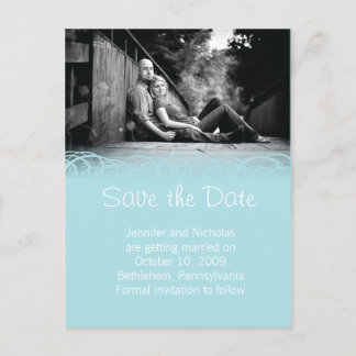 Blue & Beautiful Swirl Save the Date Announcement Postcard