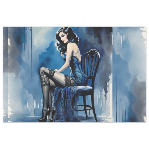 Blue Beauty 1920s Moulin Rouge Raven Haired Lady Tissue Paper