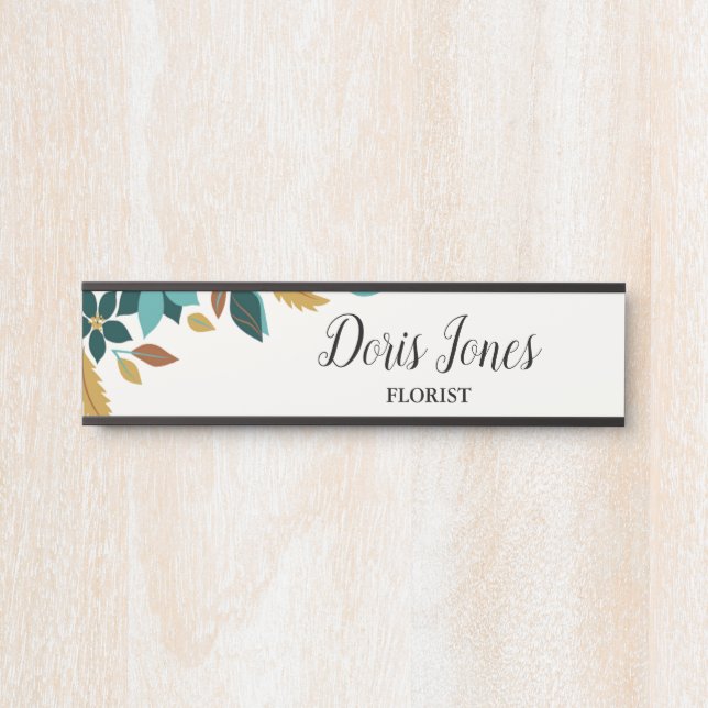 Blue beauty flower fall leaves door sign (Front)