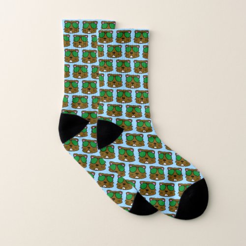 Blue Beaver Doodle Face Socks