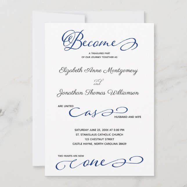 Blue Become as One Beach Wedding Invitation (Front)
