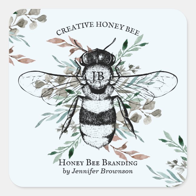 Blue Bee Apiary Flower Honey Marketing Square Sticker