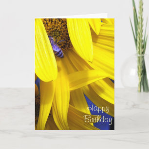 Blue Bee on Yellow sunflower -Birthday Card