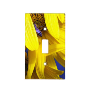 Blue Bee on Yellow Sunflower Light Switch Cover
