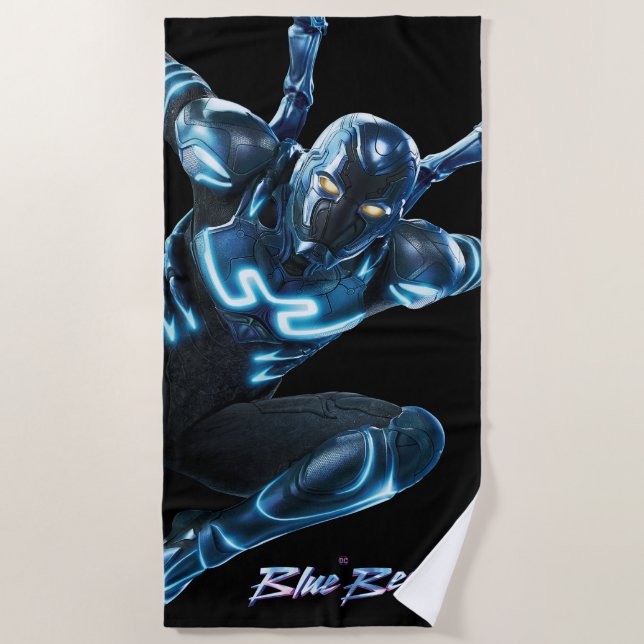 Blue Beetle Leaping Character Art Beach Towel (Front)