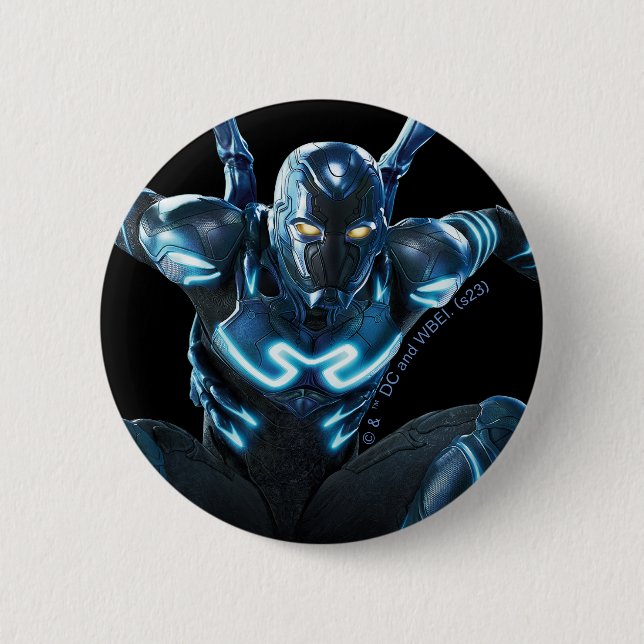 Blue Beetle Leaping Character Art Button (Front)