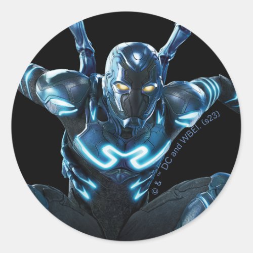 Blue Beetle Leaping Character Art Classic Round Sticker