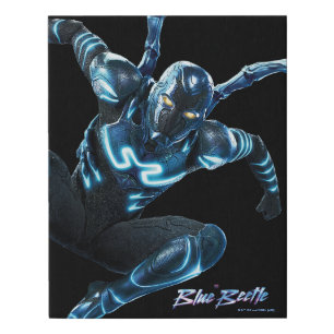 Blue Beetle Leaping Character Art Faux Canvas Print