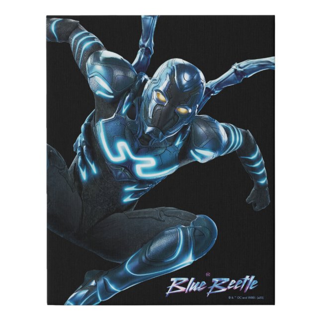 Blue Beetle Leaping Character Art Faux Canvas Print (Front)