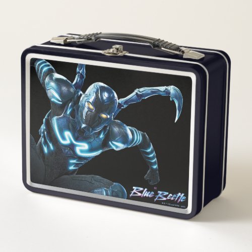 Blue Beetle Leaping Character Art Metal Lunch Box