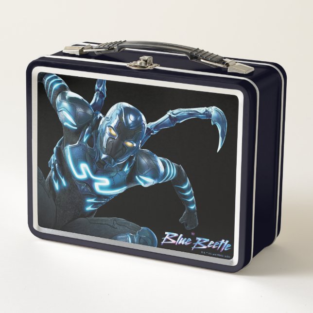 Blue Beetle Leaping Character Art Metal Lunch Box (Front)