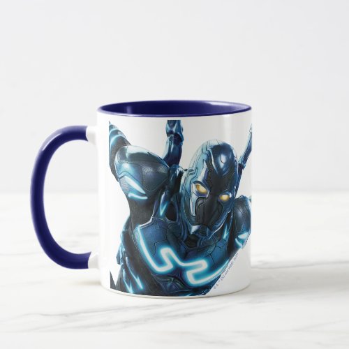 Blue Beetle Leaping Character Art Mug