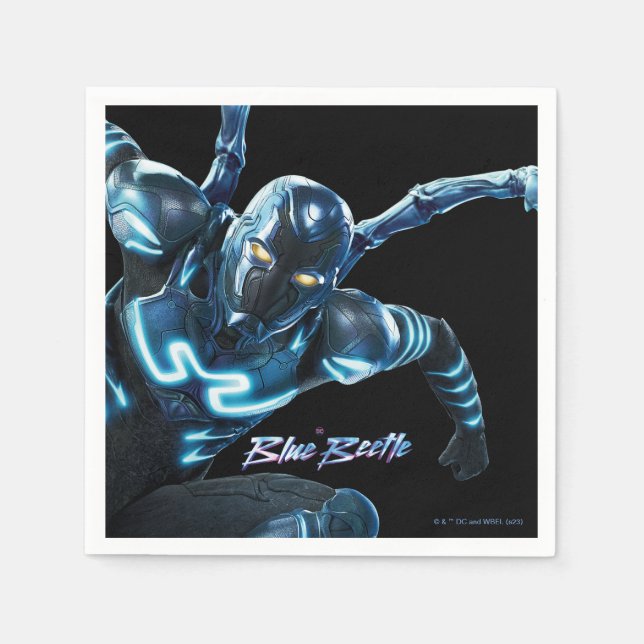 Blue Beetle Leaping Character Art Napkins (Front)